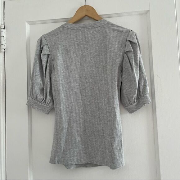 7 For All Mankind Pleated Puff Shoulder Power Dib Tee in Heather Grey - Picture 5 of 6